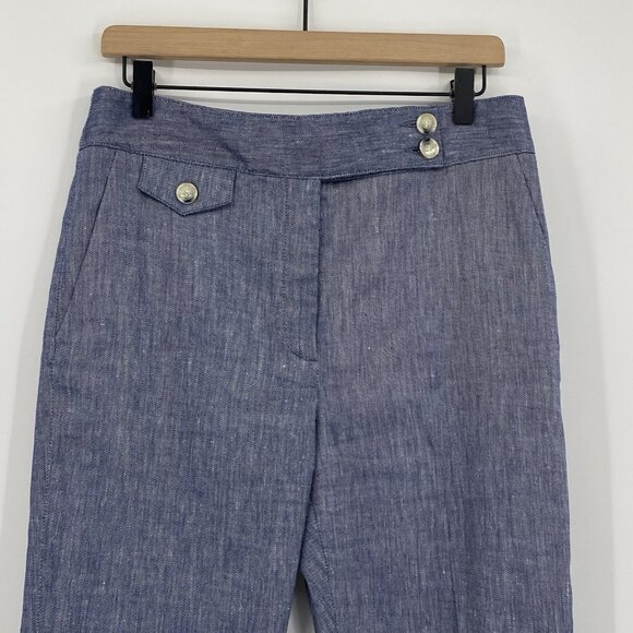 Veronica Beard Size 8 Blue Renzo Linen Blend Cropped Pants - Picture 4 of 14